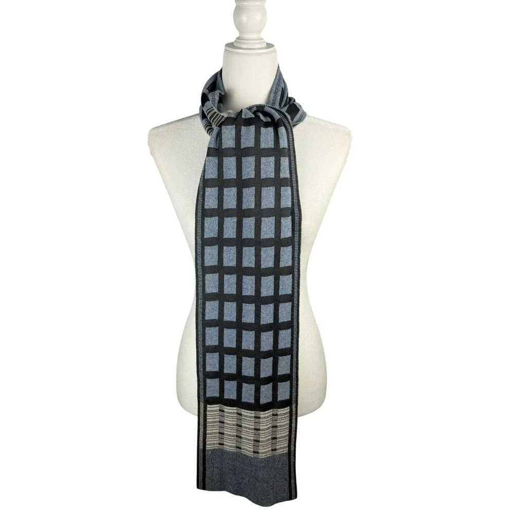 Fiori Di Firenze Scarf Blue Black Vintage Wool Blend Italy 74